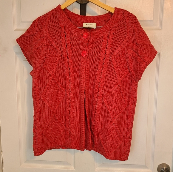 (1263) Sonoma Woman's Shrug Two Button Cable Sweater, Size: 1X Color: Red - Picture 2 of 8